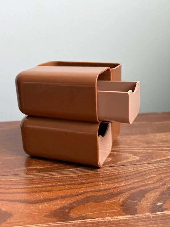 Small Brown Plastic Stationary Desk Organizer w/ Drawers - Picture 7 of 10